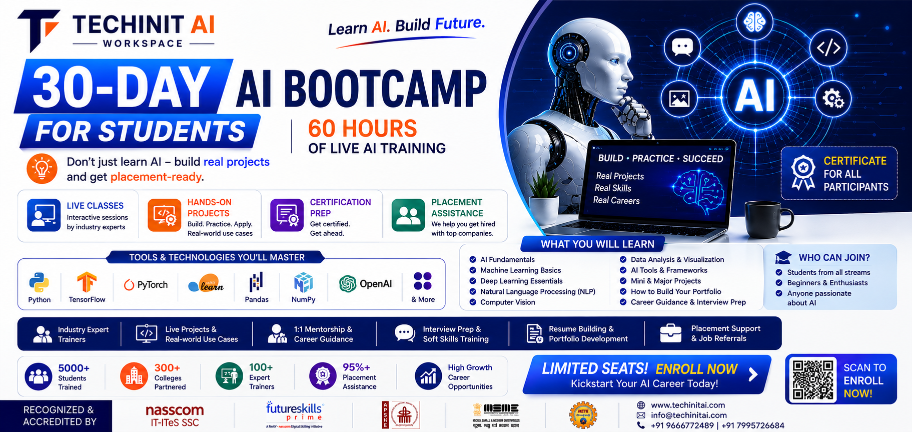 30-Day AI Bootcamp for Students — 60 hours of live AI training with placement assistance