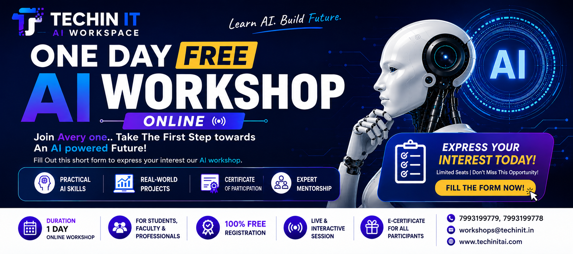 One Day AI Workshop for students, faculty and professionals